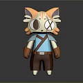Cute Cartoon Cat Character With Orange Ears X Shaped Eye Blue Vest And Brown Pants