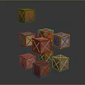 Multiple Cube Shaped Orange Cross Pattern Storage Boxes Stacked On Dark Background