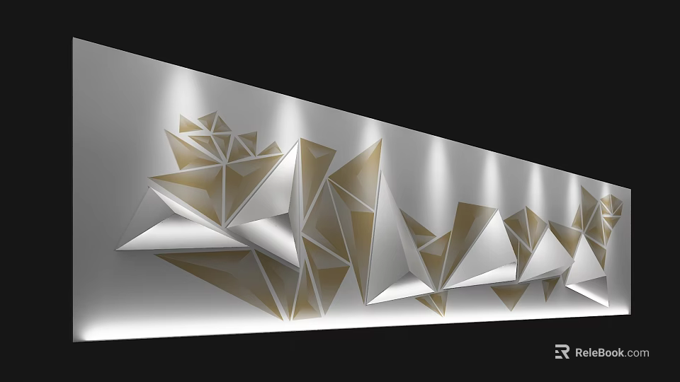 Modern Geometric Wall Decor With Silver Gold Triangles And Layered Design 3d model 