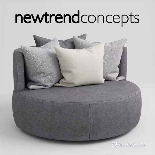 Gray Round Lounge Chair With Patterned Cushions New Trend Design Concepts 3d model 