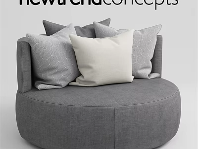 Gray Round Lounge Chair With Patterned Cushions New Trend Design Concepts 3d model