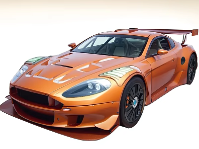 Orange Racing Sports Car With Sleek Body Aerodynamic Design And Rear Spoiler 3d model