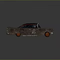 Old Rusty Vintage Car With Damaged Body Red Roof And Red Wheels