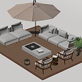 Modern Outdoor Sofa Coffee Table Leisure Chair Sunshade Green Plant Ornaments 3d model