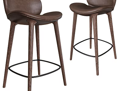 Modern Leather Upholstered Bar Stools With Wooden Legs And Metal Footrest Design 3d model