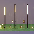 Outdoor Garden Lighting Combinations With Various Illuminated Lamp Posts Of Different Heights And Designs