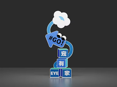 Visual Navigation Guide With Blue Cubes Cloud Shape GO Tag And EYE Home Elements 3d model