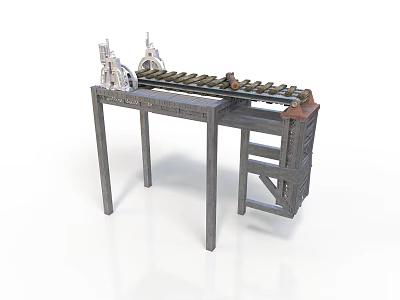 Industrial Style Metal Workbench With Mechanical Components Roller Elements And Storage Structure 3d model