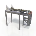 Industrial Style Metal Workbench With Mechanical Components Roller Elements And Storage Structure