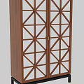 Modern Wooden Decorative Cabinet With Geometric Glass Double Doors And Black Legs