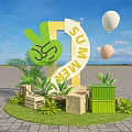 Event Entrance With White Tent Green Flags Swings And Lawn For Fun Activities