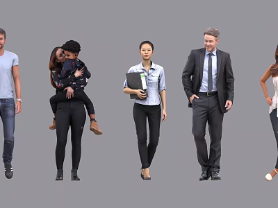 Group of Diverse People Walking in Various Casual and Formal Attire Against Gray Background 3d model