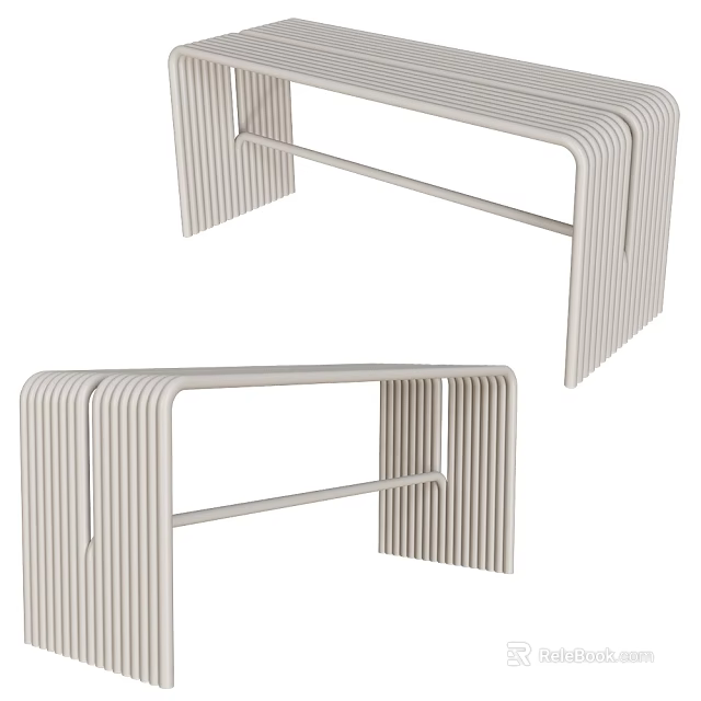 Modern Minimalist Stool With Curved Wooden Slats And Sturdy Metal Frame Design 3d model 