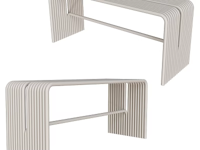 Modern Minimalist Stool With Curved Wooden Slats And Sturdy Metal Frame Design 3d model