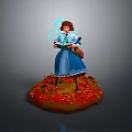 Witch In Blue Dress Holding Book With Glowing Magic And Forest Creature On Autumn Leaves