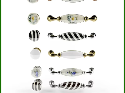 Stylish Cabinet Handles With Floral Patterns Striped Designs Ceramic Metal Materials For Furniture Doors Drawers 3d model