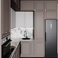 Modern Kitchen Interior With Gray Cabinets Marble Countertop Oven And Wine Cooler