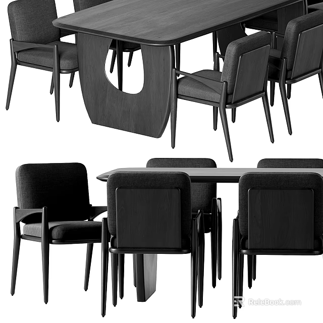 Modern Black Dining Table And Chairs Set With Minimalist Design For Home Interior 3d model 