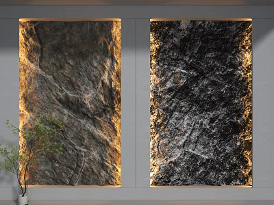 Marble Texture Background Wall With Lighting Effects And Green Plant 3d model
