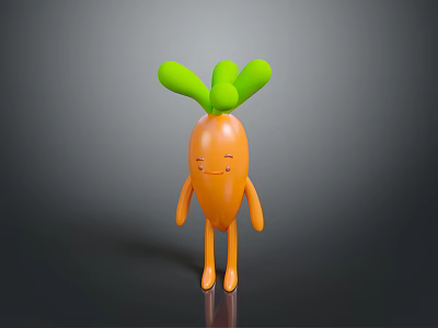 Cute Anthropomorphic Cartoon Carrot With Green Leaves Orange Body Arms And Legs 3d model