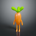 Cute Anthropomorphic Cartoon Carrot With Green Leaves Orange Body Arms And Legs