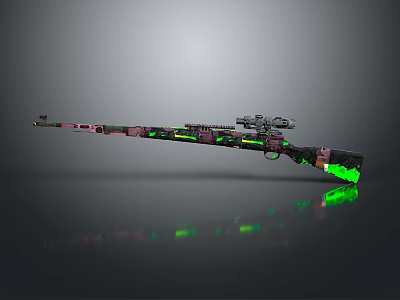 Camouflage Rifle With Green Glowing Elements And Scope Design 3d model