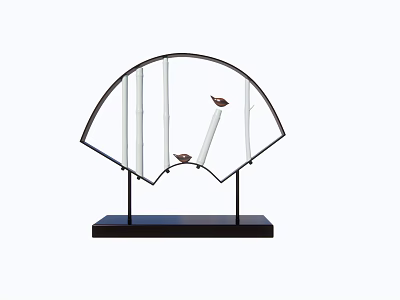 Decorative Ornament Set With Fan Shaped Frame White Columns And Small Birds 3d model