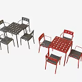 Modern Black and Red Square Dining Table Set With Grid Pattern Chairs 3d model