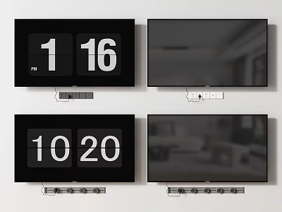Modern Black Wall Mounted Television Showing Digital Clock And Living Room View 3d model