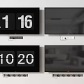 Modern Black Wall Mounted Television Showing Digital Clock And Living Room View