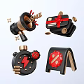 Ecommerce Promotion Elements With Megaphone Sale Gift Box Timer And Percentage Sign