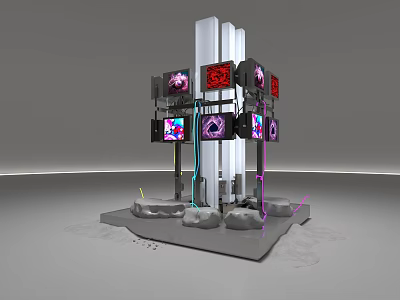 Decorative Ornament Set With White Pillar Structure Multiple Colorful Screens Colorful Lines And Stone Base 3d model