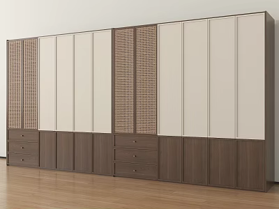 Modern Wooden Wardrobe Interior Design With Lattice Doors Light Panels And Drawers 3d model