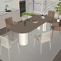 Modern Dining Table Set With Oval Wooden Top White Pedestal Leather And Woven Chairs In Modern Kitchen