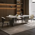 Modern Dining Table Set with Marble Top Metal Legs and Light Curved Back Chairs