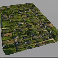 Rural Landscape with Green Farm Fields Scattered Houses and Winding Paths