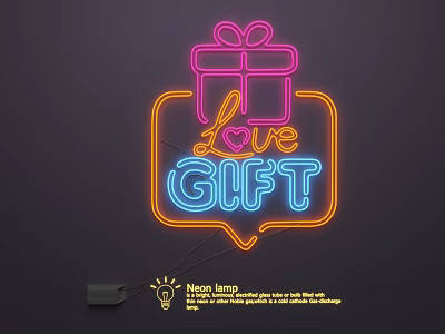Vibrant Neon Lamp Combination with Gift Box Shape Love and GIFT Lettering for Wall Decoration 3d model