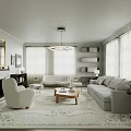 Bright Modern Living Room Interior With Light Sofa Coffee Table Area Rug And Fireplace