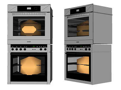 Stainless Steel Built in Double Kitchen Ovens with Glass Doors and Control Panels 3d model