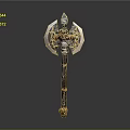 Ornate Decorative Axe With Intricate Metal Head And Gold Accent Handle