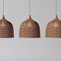 Three Brown Woven Dome Shaped Pendant Lights With Modern Design