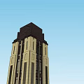 Modern Tower Exterior Architectural Design With Vertical Lines Beige Facade And Dark Roof