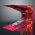 Red Themed Cartoon Scene Featuring Mechanical Structure Control Panel Circular Window And Glowing Details