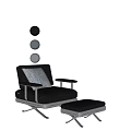 Modern Leisure Chairs with Black Leather and Gray Fabric Metal Frame Armrests and Ottoman