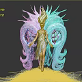 Fairy Character With Blue Purple Feathered Wings On Crystal Ice Pedestal And Star Diamond Accents 3d model