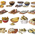 Assorted Foods Display With Fruits Nuts Cured Meats Sausages Breads And Cookies