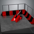 Industrial Safety Barrier Enclosure With Red Black Stripes And Red Mechanical Grabber