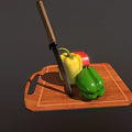 Fresh Colorful Bell Peppers Green Yellow Red on Wooden Cutting Board with Knife