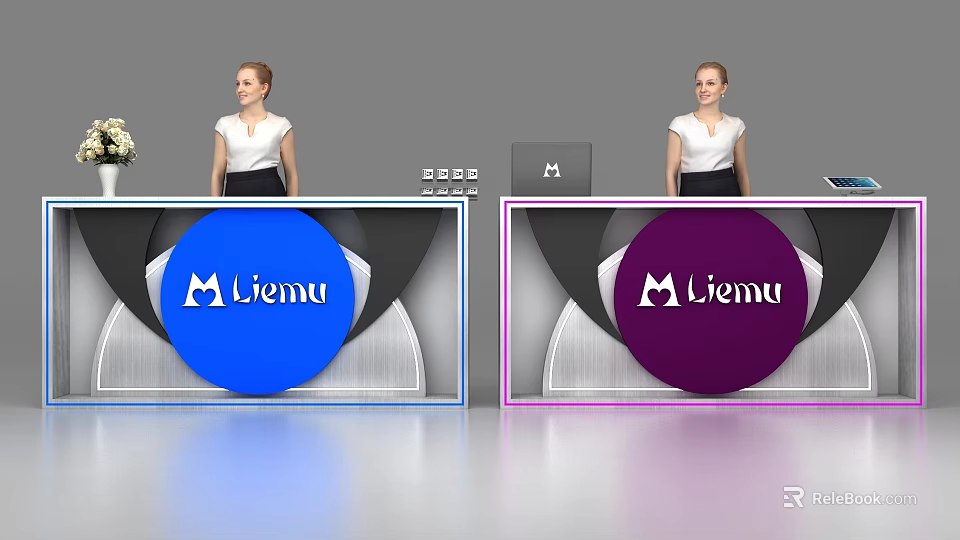 Liemu Modern Reception Desks Featuring Blue And Purple Design With Staff 3d model 