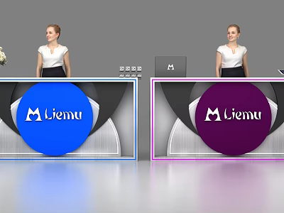 Liemu Modern Reception Desks Featuring Blue And Purple Design With Staff 3d model